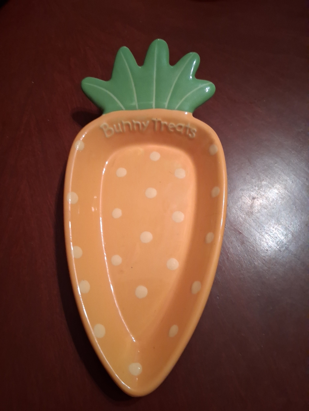 Hallmark Orange Polka Dot Ceramic Carrot Dish with Green Top